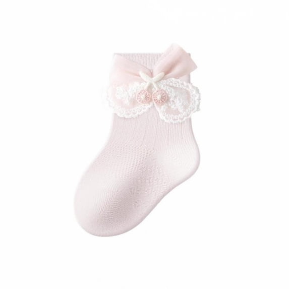 Miaouyo Toddler Baby Girl Crew Socks Soft Breathable Lace Ruffle Bow Princess Socks