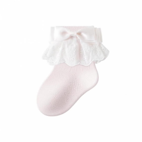 Miaouyo Toddler Baby Girl Crew Socks Soft Breathable Lace Ruffle Bow Princess Socks