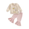 thumbnail image 1 of Miaouyo Toddler Baby Girl Fall Outfit Duck Letter Print Long Sleeve Sweatshirt and Solid Flare Pants 2 Piece Set, 1 of 9