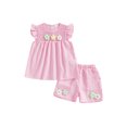 thumbnail image 1 of Miaouyo Toddler Baby Girl Summer Clothes Set 9 12 18 24 Months 2T 3T 4T Flower Smocked Fly Sleeve Tops Elastic Waist Shorts Outfit, 1 of 9