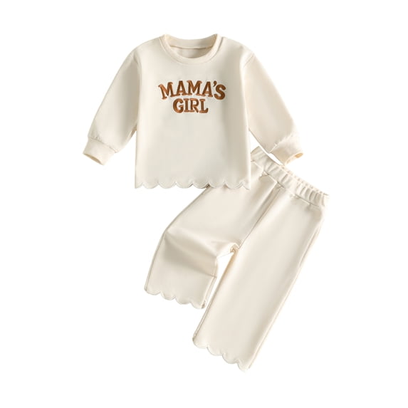 Miaouyo Toddler Baby Girl Sweat Outfit Embroidered Long Sleeve Tops Wide Leg Pants