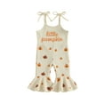 thumbnail image 1 of Miaouyo Toddler Baby Girls Halloween Flare Pants Overalls 0 6 12 18 24 Months 2T 3T 4T Pumpkin Print Sleeveless Tie-up Strap Bell Bottom Romper, 1 of 9