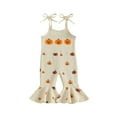 thumbnail image 1 of Miaouyo Toddler Baby Girls Halloween Flare Pants Overalls 0 6 12 18 24 Months 2T 3T 4T Pumpkin Print Sleeveless Tie-up Strap Bell Bottom Romper, 1 of 9