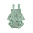 thumbnail image 1 of Miaouyo Toddler Baby Girls Summer Outfit 0 3 6 12 18 Months Solid Color Cutout Pleated Tank Tops and Stretch Casual Ruffle Shorts Set, 1 of 8