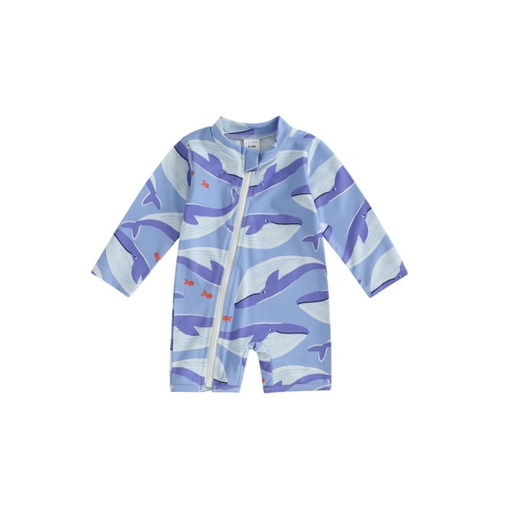 Miaouyo Toddler Boy Rash Guard Swimsuit Shark Print Long Sleeve Mock Neck Zipper Beachwear