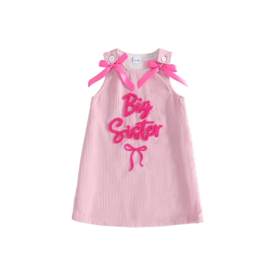 Miaouyo Toddler Girl Sleeveless Dress Bowknot Letter Embroidery Crew Neck Dress