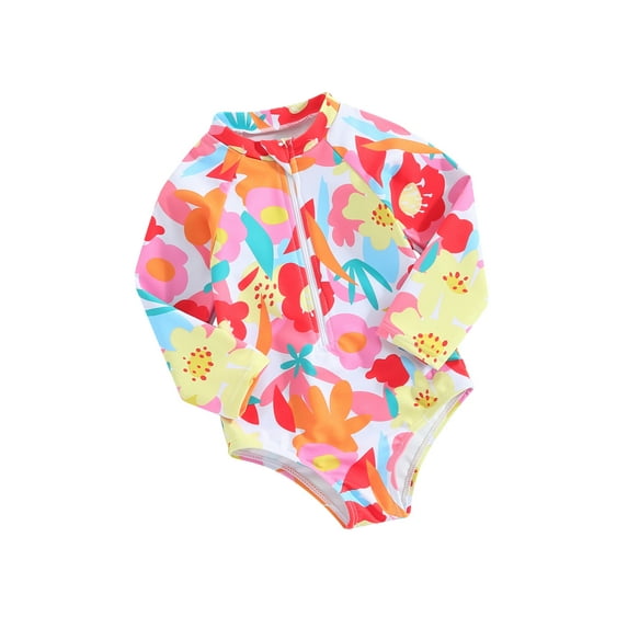 Miaouyo Toddler Girls Swimwear 0-24 Months 2-3 Years Beach Swimwear Long Sleeve Crewneck Floral Print Bathing Suit