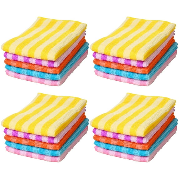 Miayilima 20PC Kitchen Dishcloth Striped Non Oiled Multifunctional Microfiber Rag 16" x 12" Colorful