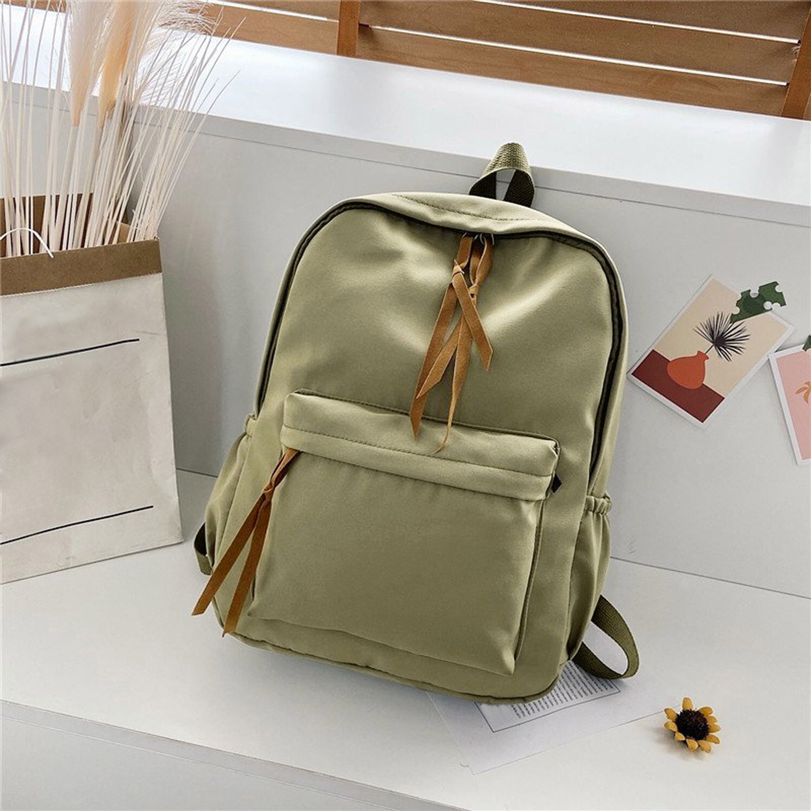 Miayilima Army Green Backpacks School Starts Season Fashion Women Girl Student Zipper Solid