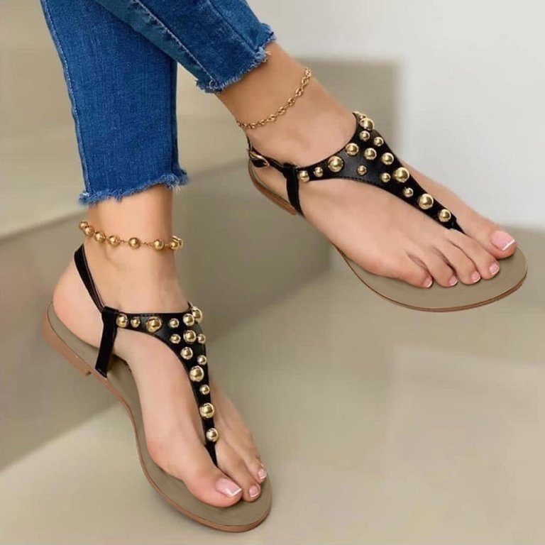 Black & Gold Flat Sandals 38