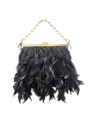 Black Ostrich Feather Purse, Ostrich Feather Evening Bag, Ostrich Feather  With Bead Bag, ,feathers Clutches for Women, Beaded Bag Black 