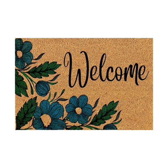 Miayilima Door Mat Small Blue Flowers And Green Leaves Welcome Brown Floor Mats In Spring And Summer