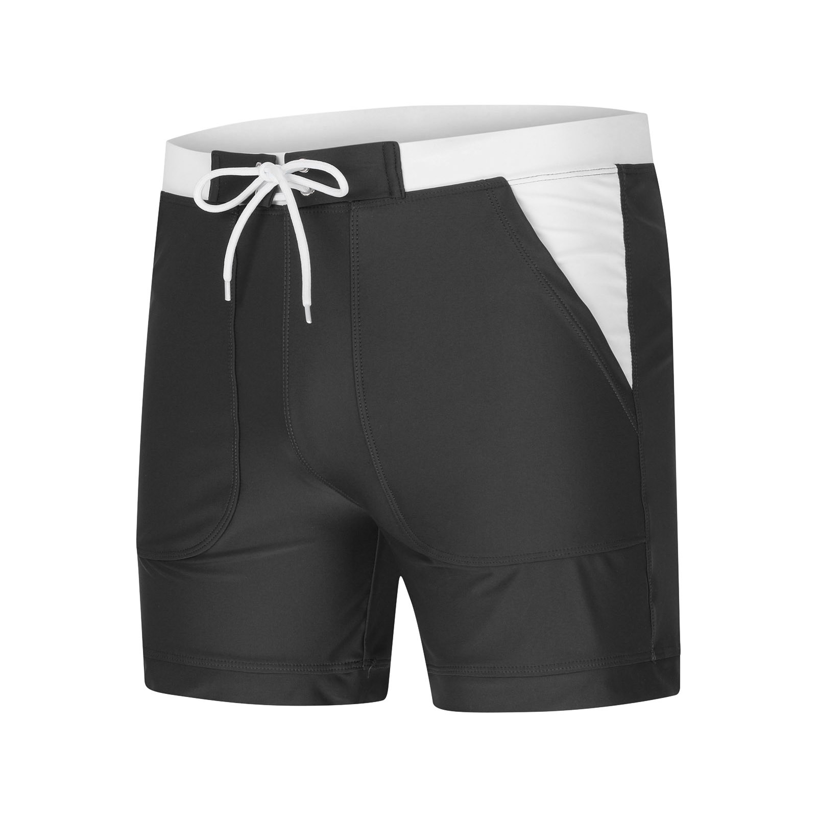 Miayilima Double Layer Oversized Men'S Quarter Square Corner Swimming Trunks Solid Color Lace Up