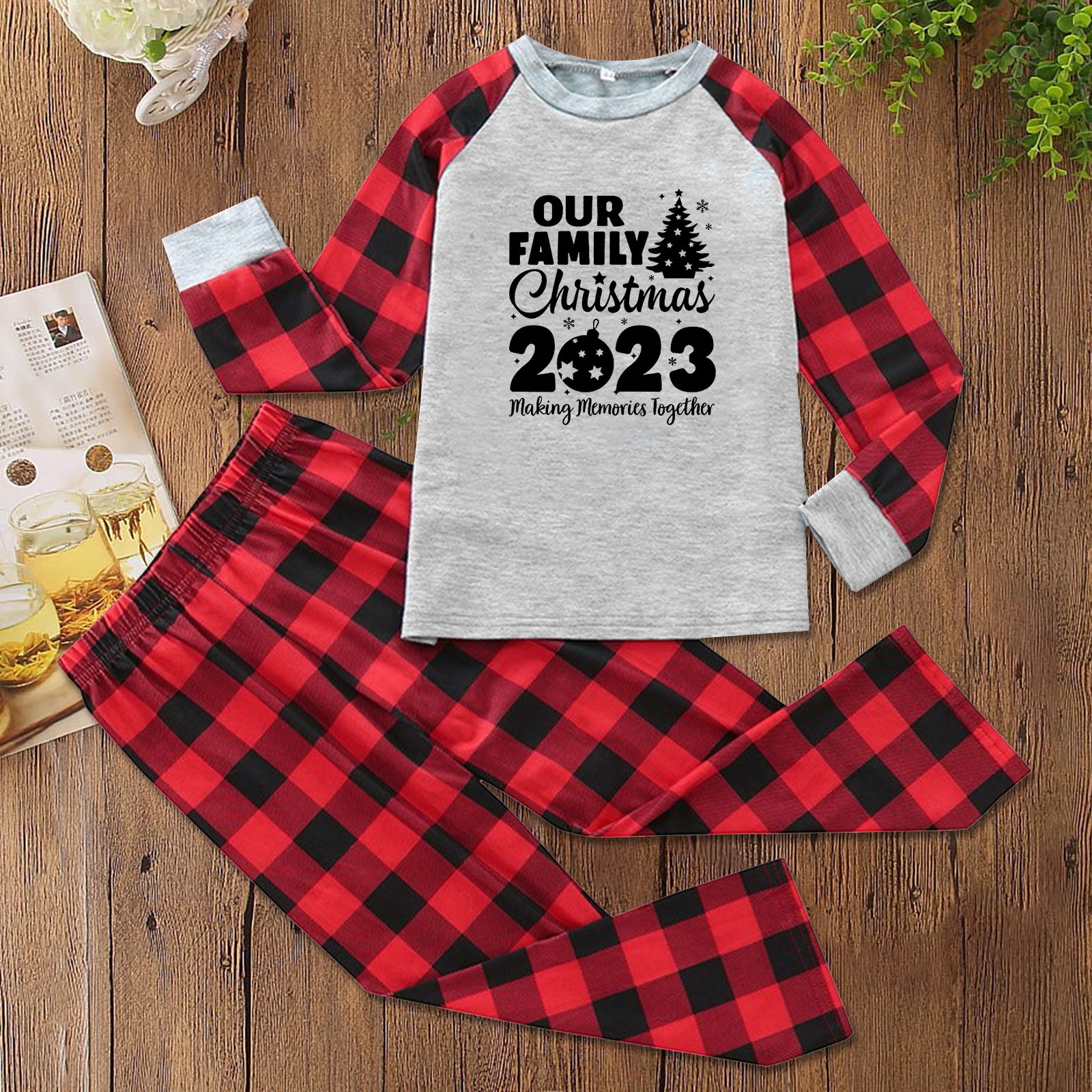 Miayilima Family Jammies Matching Holiday Pajamas Crew Neck Long Sleeve