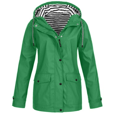 Springcmy Women Waterproof Jacket Raincoat Hooded Rain Coats Forest ...