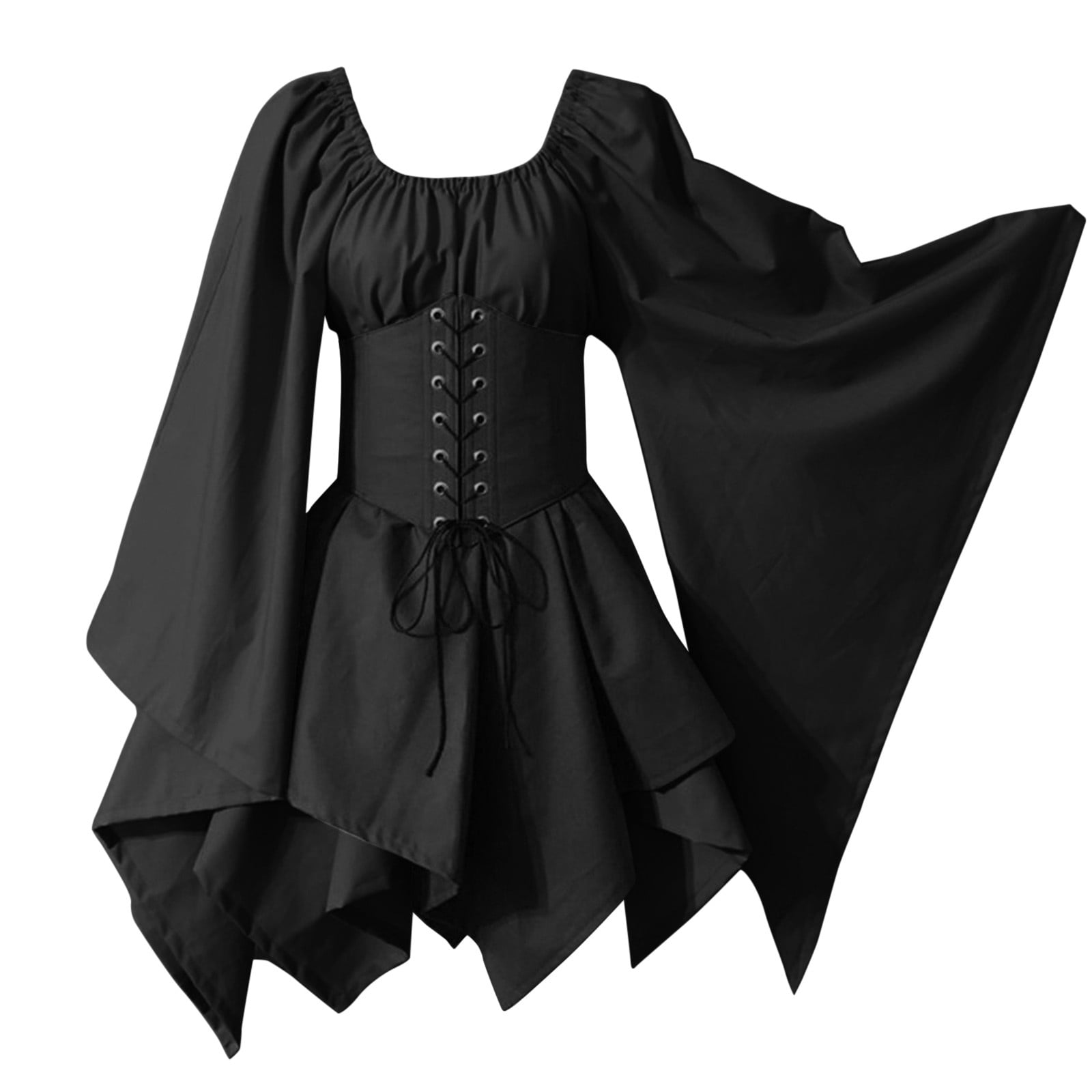 Miayilima Halloween Dress Medieval Costume for Womens Trumpet Sleeve Irish Shirt Dress With