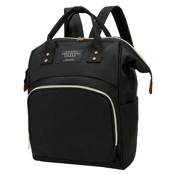 Nylon Large Capacity Nursing Backpack Diaper Bag, Black