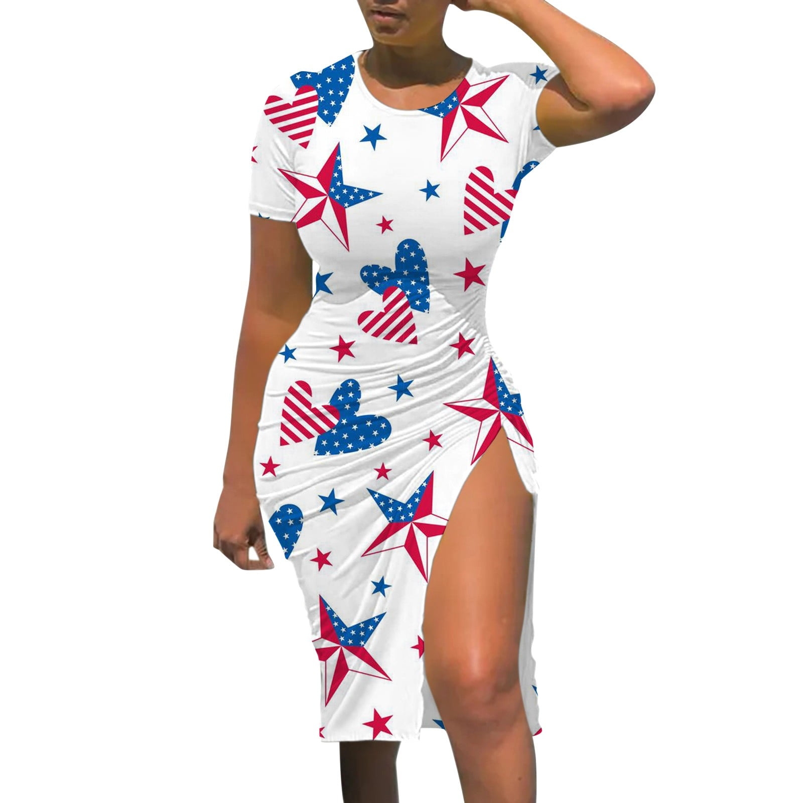 Miayilima Plus Size Dresses Independence Day Women American Flag ...