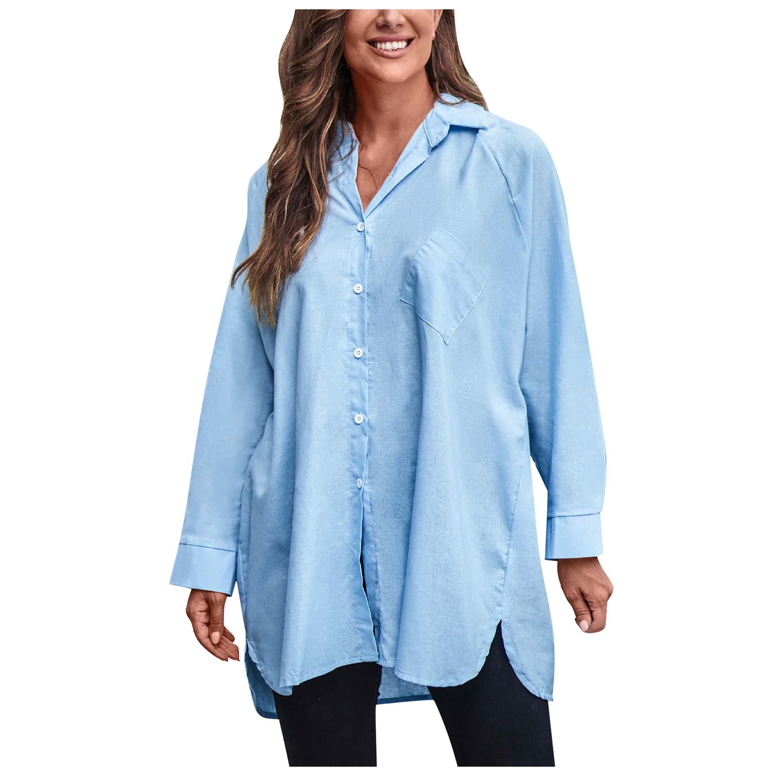 Miayilima Plus Size Tops for Women Button Down Shirts With Pockets Long