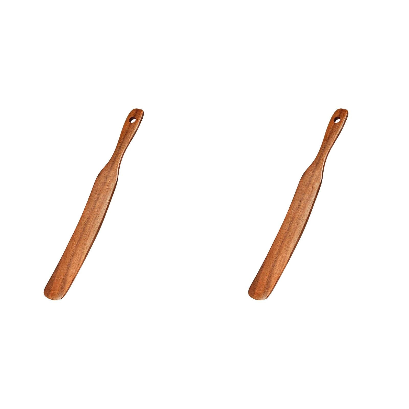 Miayilima Skinny Spurtle for Dough Whisk Bread Baking Wooden Kitchen Tools for Nonstick Cookware for Dough Jar Scraping Reaching Bottom Sour Dough Accessories,A Wooden Cream Spatula *2