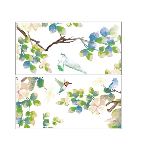 Miayilima Stickers Branches And Leaves Birds Flying PVC Frosted Stickers Can Be Removed Personalized Wall Stickers Living Room Bedroom PVC Stickers Bathroom Toilet Decorative Wall Stickers Mint Green
