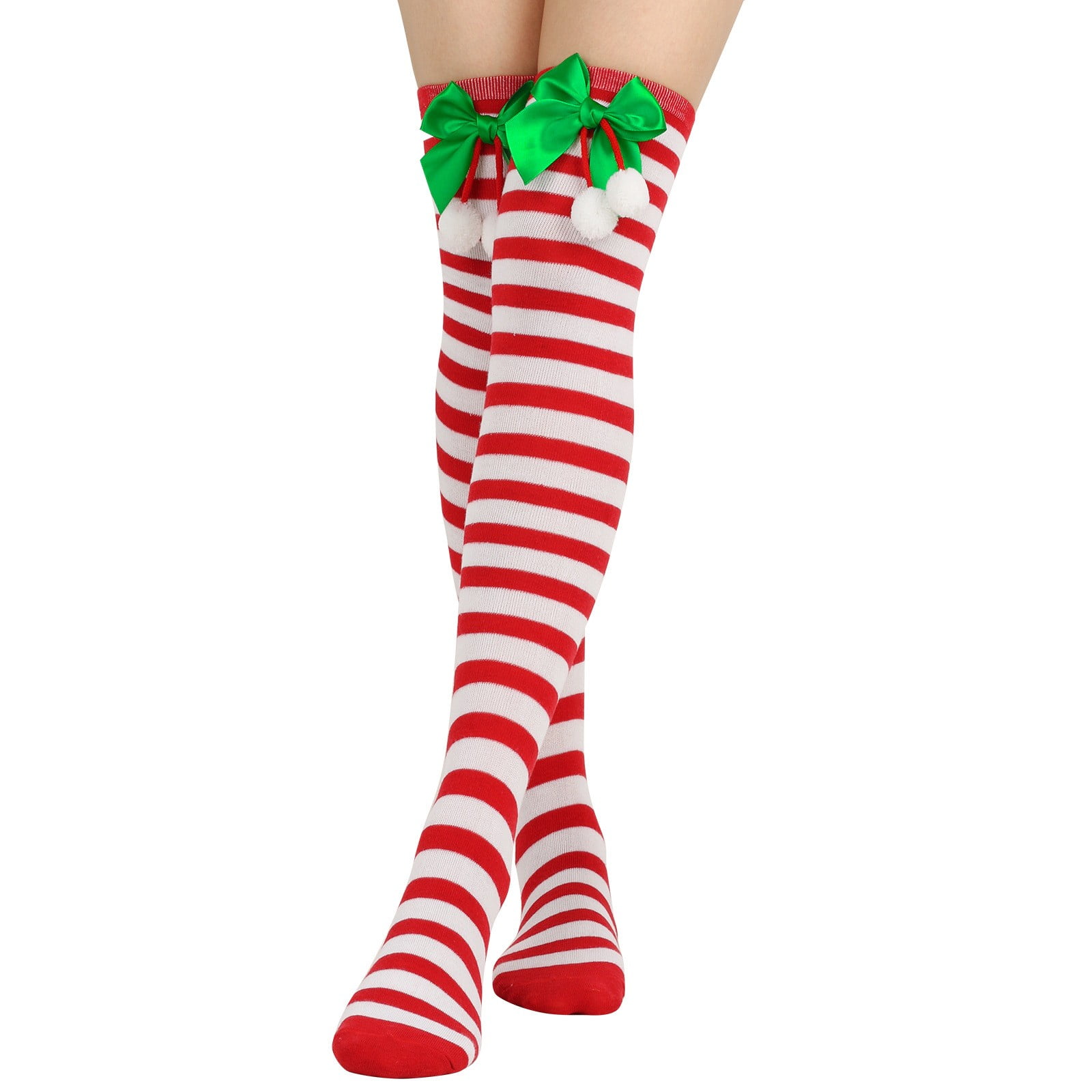 Miayilima Stockings Christmas Bow Hairball Thigh High Long Stockings