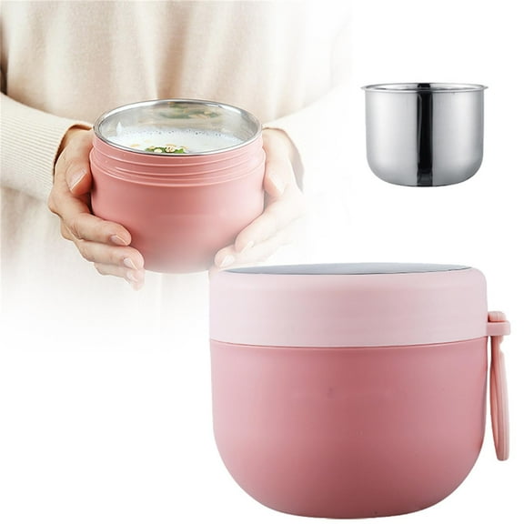 Miayilima Storage Container Kids Vacuum Insulated Food Jar with Spoon Stainless Steel Insulated Food Container Food Insulated Soup Mug Leak Proof School Picnic Outdoor Hot and Cold Foods （600Ml） Pink