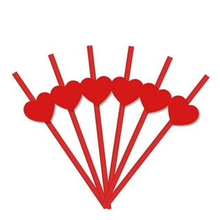 Amsthow Valentines Straws Pink Heart Shaped Straws Heart Silly Disposable Drinking Plastic Individually Wrapped Straws for Drinking, Chai, Shakes
