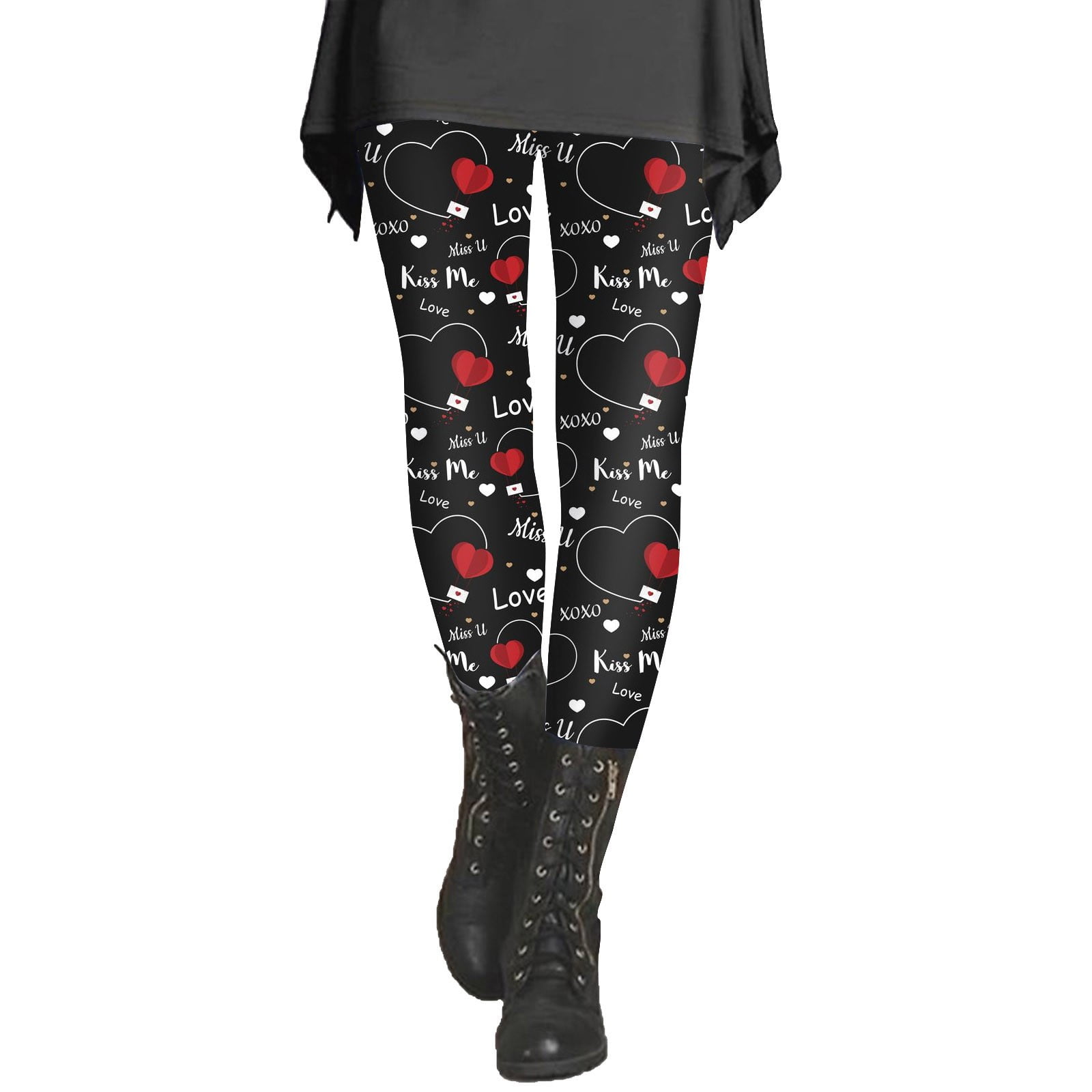 Miayilima Women's Legging Women's Valentines Day Tights With Hearts Red