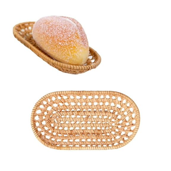 Miayilima Wooden Tray Rattan Bread Baskets Handmade Woven Fruit Baskets Stackable Tabletop Food Vegetables Serving Storage Display Basket Kitchen Appliances