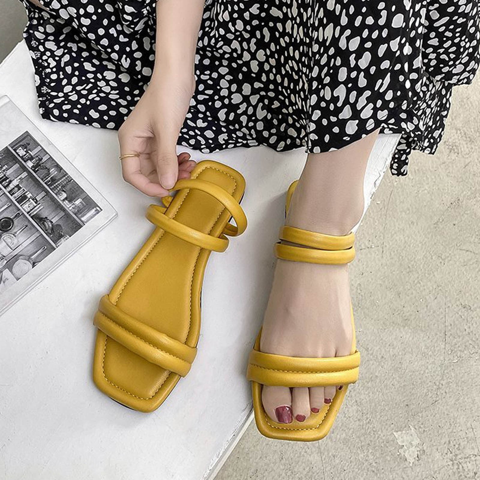 Miayilima Yellow 40 Slippers for Slip-On Fashion Beach Toe Open Sandals Summer Flat Women's Slipper - Walmart.com
