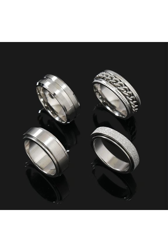 4-Pack Rotating Frosted Stainless Steel Fashionable High-End Ring Set for Valentine's Day, Engagement, Christian, Birthday Jewelry, Gift