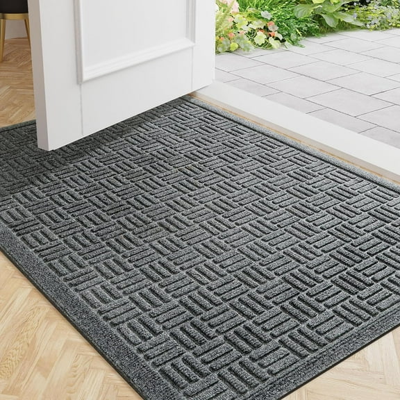 Mibao Front Door Mat Indoor Outdoor Entrance, Dirt Trapping Waterproof All-Season, All-Weather Doormat, Non-Slip Durable Natural Rubber Low Profile Easy Clean Patio Entrance Mat, 29.5" x 17", Grey