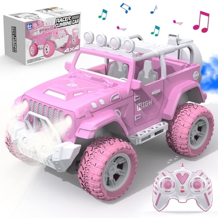 Mibescal Remote Control Pink Car Toy for Girls with Fog and Music