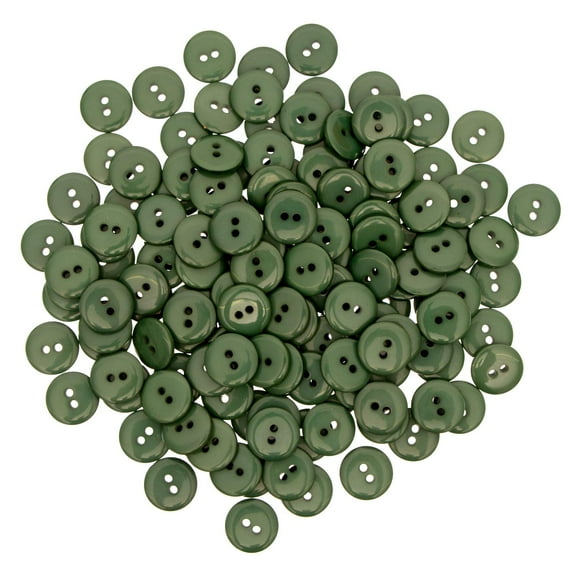 Mibo 100pcs Polyester Button - 2 Hole - Basic Round Top - Shiny Finish - 24L(15mm) - Green