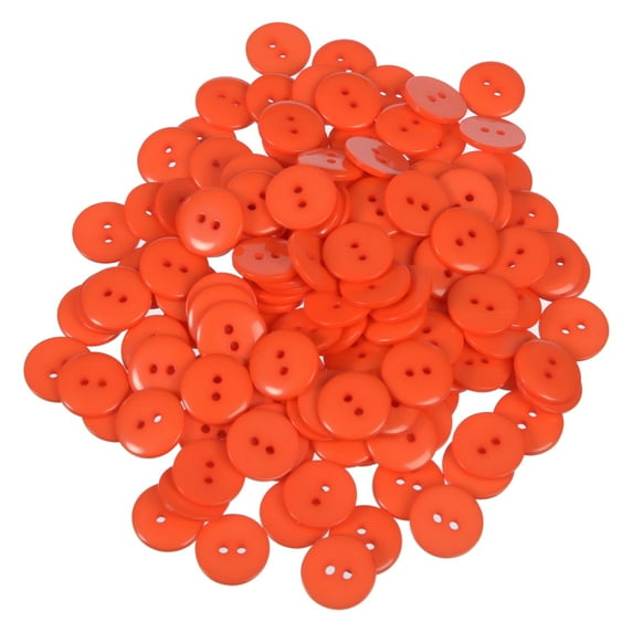 Mibo 100pcs Polyester Button - 2 Hole - Basic Round Top - Shiny Finish - 24L(15mm) - Orange