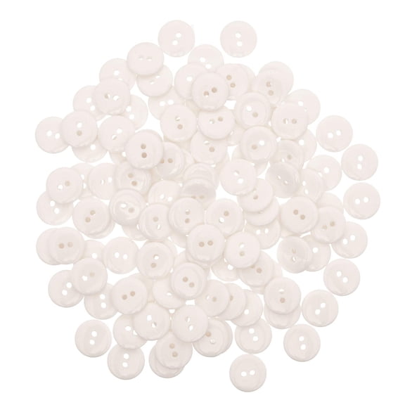 Mibo 100pcs Polyester Button - 2 Hole - Basic Round Top - Shiny Finish - 24L(15mm) - White