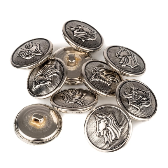Mibo 10pcs Metal Shank Button with Horses Head Emblem - 36L(22mm) - Antique Nickel