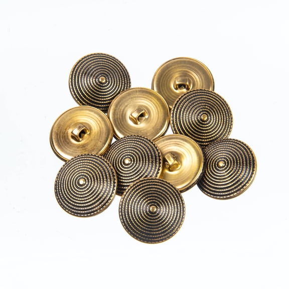 Mibo 10pcs Metal Shank Buttons - 36L(22mm) - Circular Texture Pattern - Antique Gold