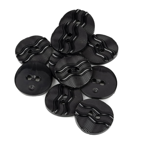 Mibo 10pcs Nylon Resin Button - 2 Hole - Embossed Wave Pattern on Wavy Textured Backround with Convexed Edge - 32L(20mm) - Black