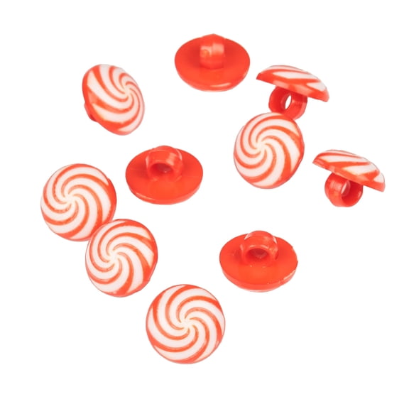 Mibo 10pcs Nylon Resin Shank Button - Christmas Candy Cane Swirl Design - 16L(10mm) - Red/White
