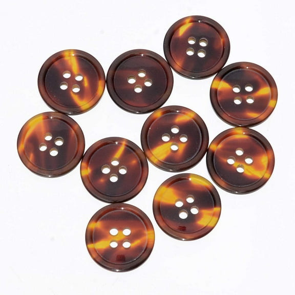 Mibo 10pcs Polyester Suiting and Coat Button - Imitation Tortoise Shell - 4 Hole - Classic Shape with Rim - 32L(20mm)