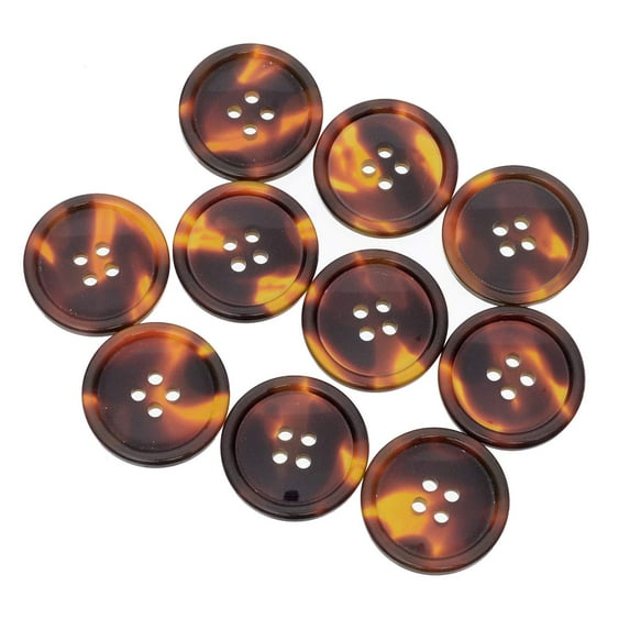 Mibo 10pcs Polyester Suiting and Coat Button - Imitation Tortoise Shell - 4 Hole - Classic Shape with Rim - 36L(22mm)