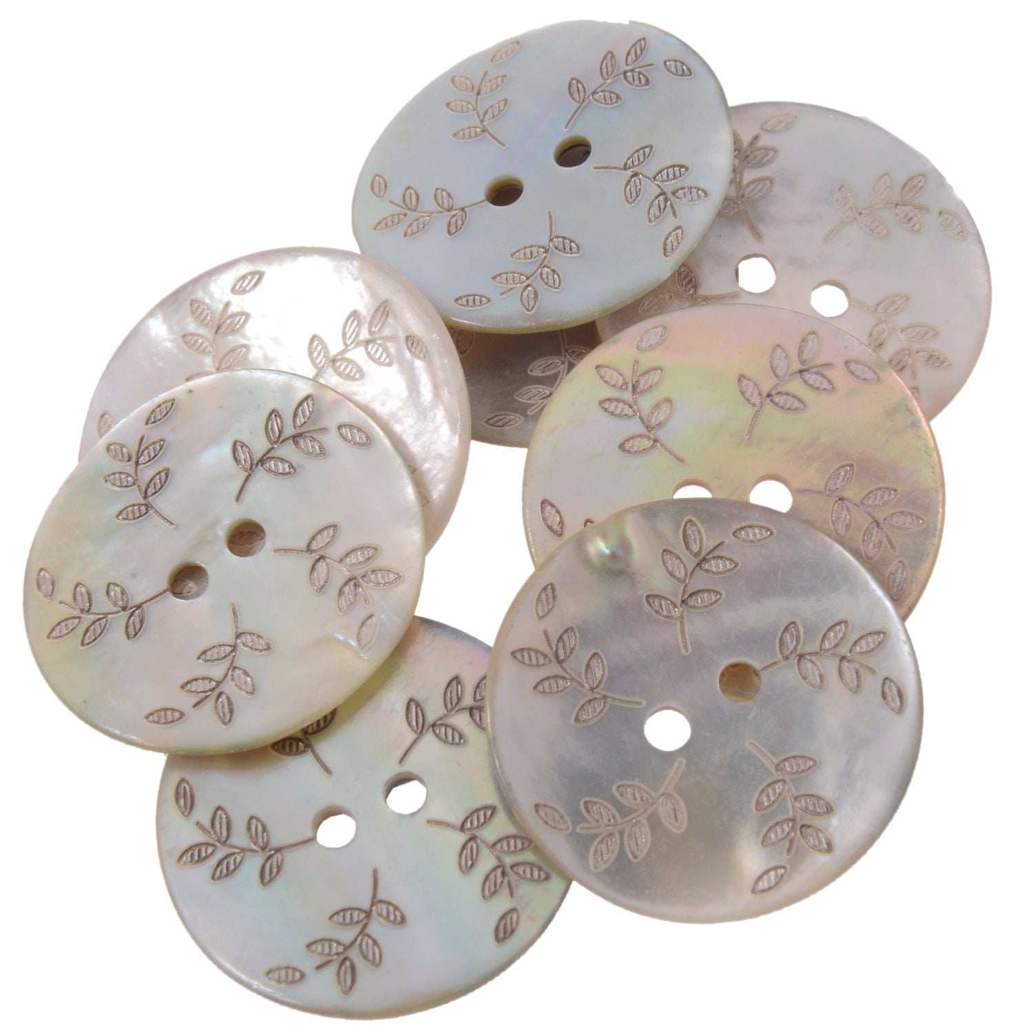 Mibo 10pcs Real Agoya Shell Button2 Hole - Laser Etched - Branch with ...