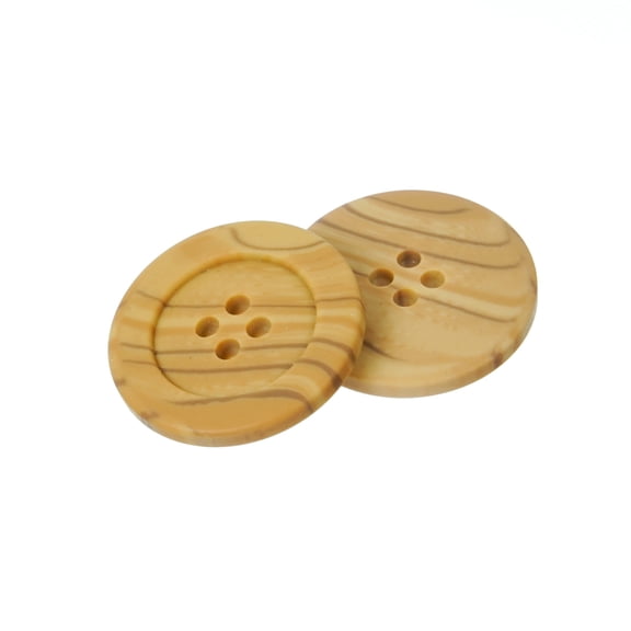 Mibo 10pcs Round Faux Wood Buttons with Wide Flat Rim - 36L (22mm) - 4 Hole - Light Wood