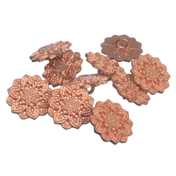Mibo 10pcs Zinc Die Cast Metal Shank Button - Lotus Flower Design - 30L(19mm) - Copper