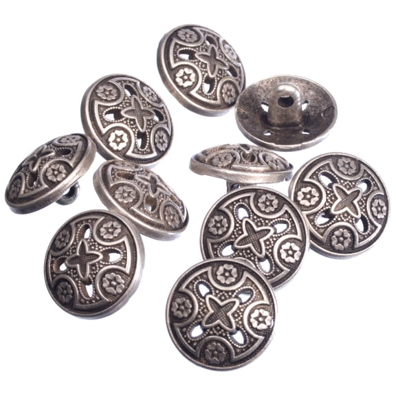 Mibo 10pcs Zinc Die Cast Metal Shank Button - Templar Cross Design - 24Line(15mm) - Antique Silver