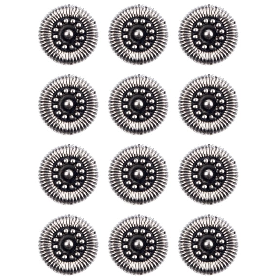 Mibo 12pcs ABS Metal Plated Shank Button - Embosed Dotted Center with Ribbed Textured Rim - 20L(12mm) - Antique Nickel
