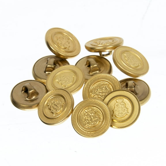 Mibo 12pcs Metal Shank Button 24L(15mm) with Heraldic Crest Design - Matte Gold