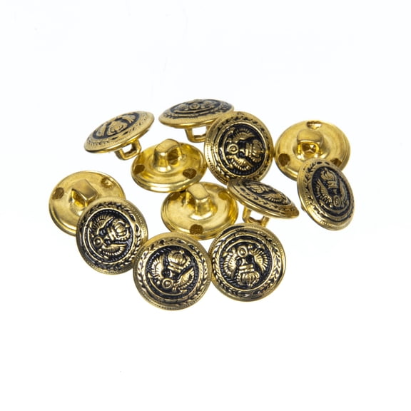 Mibo 12pcs Metal Shank Button - Nautical Wings and Crown Emblem - 24L(15mm) - Antique Gold